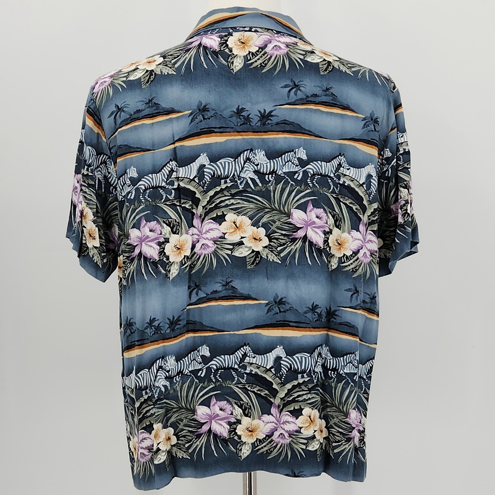 Hawaiian Safari Short Sleeve Shirt Vacation Casual Beaded Zebras Palm Trees VTG - Picture 3 of 11